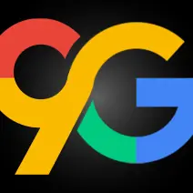 โลโก้ 9G ตัวอักษรหลากสีบนพื้นดำ