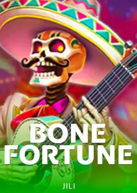 ปกเกม Bone Fortune ภาพโครงกระดูกสวมหมวกกว้างถือกีตาร์