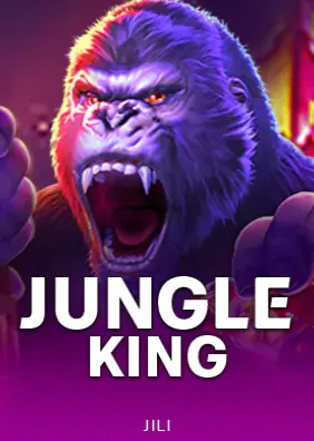 ปกเกมสล็อต Jungle King ภาพกอริลลาคำรามบนพื้นสีม่วง