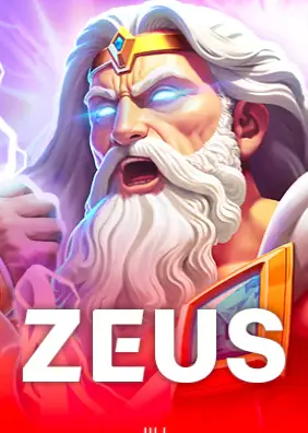 ปกเกม Zeus ภาพชายผมขาวเคราขาวพร้อมตัวอักษร ZEUS